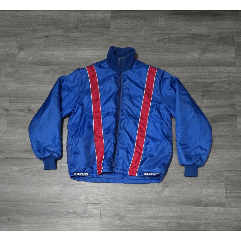 SUZUKI‎ Rare Vintage Racing Jacket Blue Size Med 80s 90s Motorcycle Biker Jumper